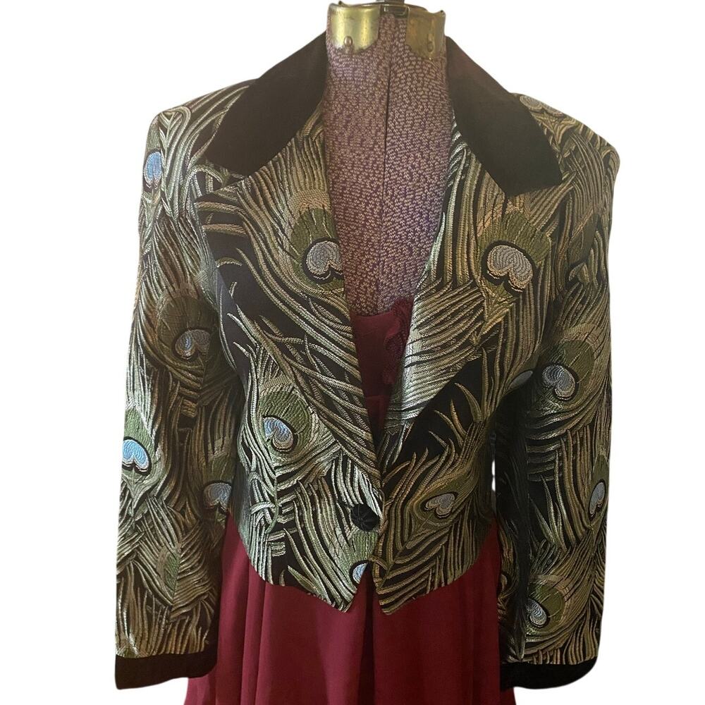 Amazing Peacock Jacket with Velvet Collar Vintage by Wraps Collection Size M